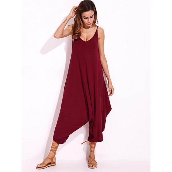 Casual V-neck Wide Leg Jumpsuit Harem Pants Loose Rompers Playsuits