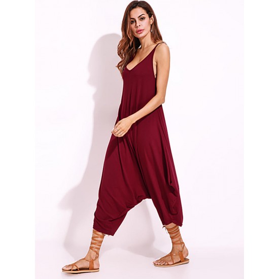 Casual V-neck Wide Leg Jumpsuit Harem Pants Loose Rompers Playsuits