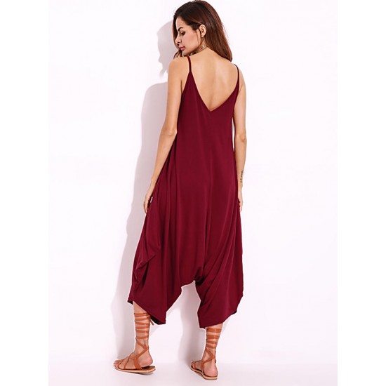 Casual V-neck Wide Leg Jumpsuit Harem Pants Loose Rompers Playsuits