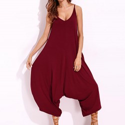 Casual V-neck Wide Leg Jumpsuit Harem Pants Loose Rompers Playsuits