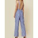 Casual Women Cotton Loose Sleeveless Striped Jumpsuit with Pockets