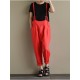 Casual Women Cotton Strap Solid Pockets Jumpsuit