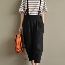 Casual Women Cotton Strap Solid Pockets Jumpsuit