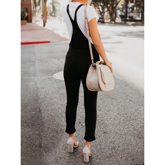 Casual Women Loose Sleeveless Strap Pure Color Jumpsuit