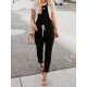 Casual Women Loose Sleeveless Strap Pure Color Jumpsuit
