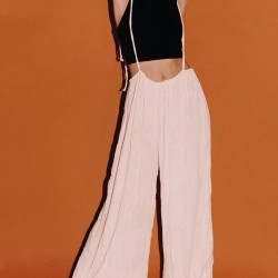Casual Women Retro Solid Color Wide Leg Pant Straps Jumpsuit