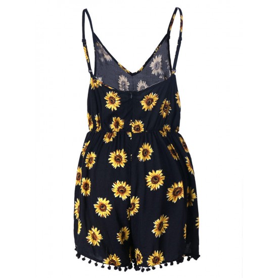 Sexy Vintage Strap Women Sunflower Printed Shorts Pants Rompers Jumpsuit