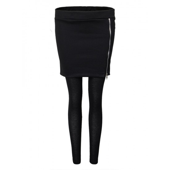Casual Women Pure Color Side Zipper Bag Hip Skirt Slim Leggings