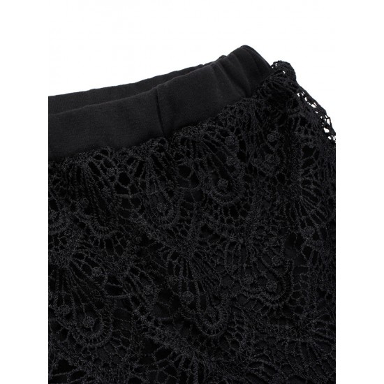 Slim Thick Black Lace Crochet Patchwork Two Piece Leggings