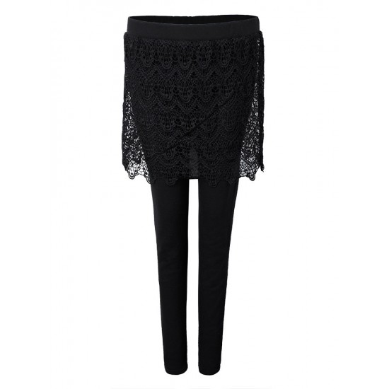 Slim Thick Black Lace Crochet Patchwork Two Piece Leggings