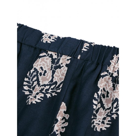 Bohemian Floral Short Sleeve Tops Short Pants Summer Beach Suits