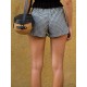 Casual Women Cotton Elastic Waist Loose Plaid Shorts Pants