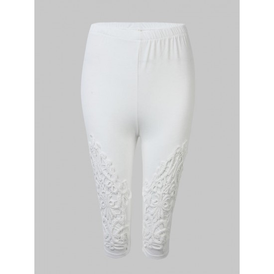 Casual Women Lace Hollow Out Stretch Cropped Pants