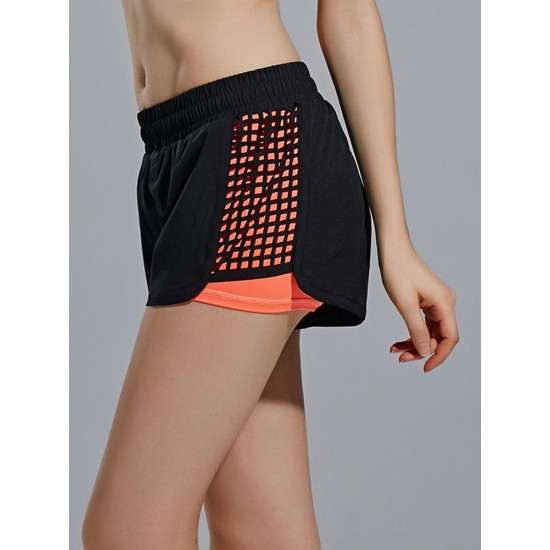 Fake Two Pieces Women Elastic Waist Yoga Running Fitness Shorts