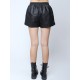 Fashion Casual High Waist Pockets PU Hem Slit Shorts