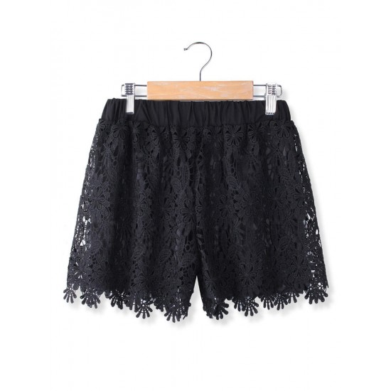 Fashion Women Casual Sweet Cute Elastic Waist Lace Shorts Short Pants