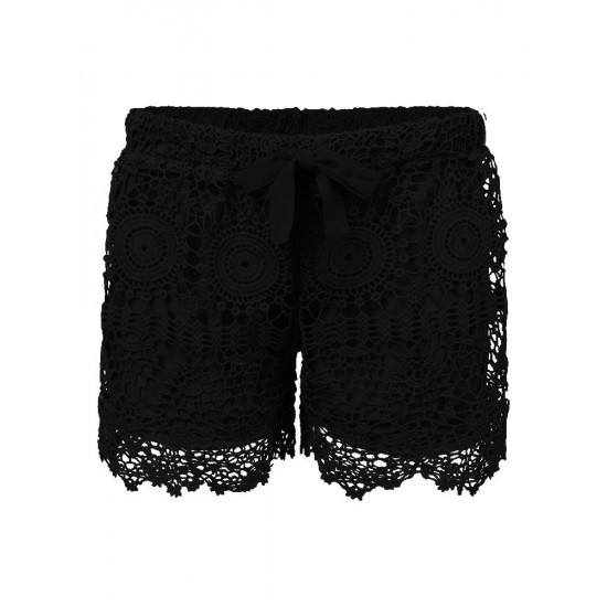 Lace Hem Crochet Shorts For Women Beach Hollow Out Short Pants