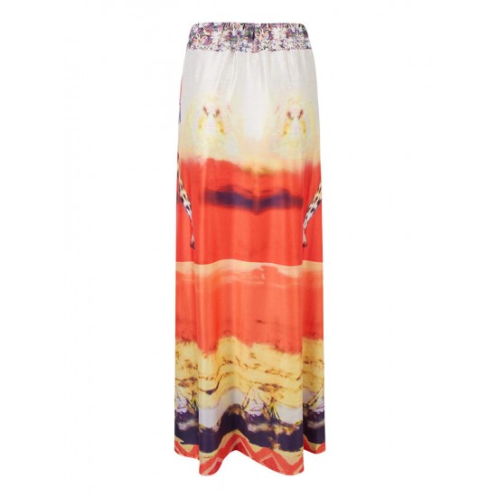 Bohemian Printed Stretch Waist Beach Maxi Skirt For Women