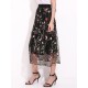 Bohemian Women Black Elastic Waist Floral Embroidered Mesh A-Line Midi Skirts Bohemian Women Black Elastic Waist Floral Embroidered Mesh A-Line Midi Skirts