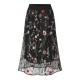 Bohemian Women Black Elastic Waist Floral Embroidered Mesh A-Line Midi Skirts Bohemian Women Black Elastic Waist Floral Embroidered Mesh A-Line Midi Skirts