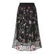 Bohemian Women Black Elastic Waist Floral Embroidered Mesh A-Line Midi Skirts