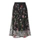 Bohemian Women Black Elastic Waist Floral Embroidered Mesh A-Line Midi Skirts Bohemian Women Black Elastic Waist Floral Embroidered Mesh A-Line Midi Skirts