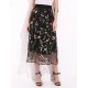 Bohemian Women Black Elastic Waist Floral Embroidered Mesh A-Line Midi Skirts Bohemian Women Black Elastic Waist Floral Embroidered Mesh A-Line Midi Skirts