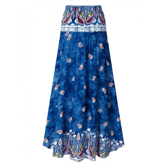 Bohemian Women Elastic Waist Printed Irregular Maxi Skirts