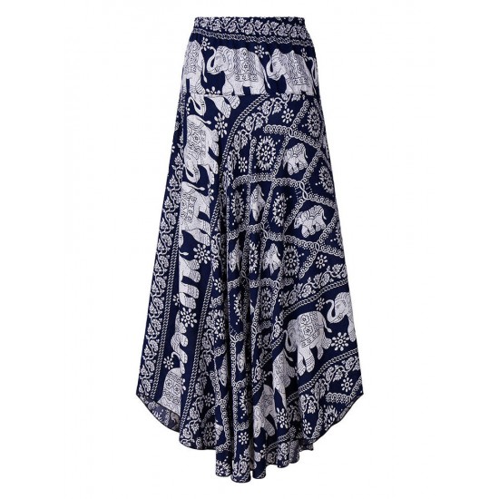 Bohemian Women Elastic Waist Printed Irregular Maxi Skirts