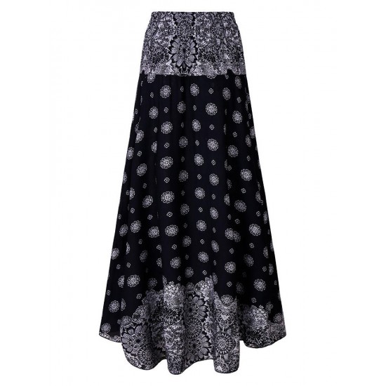 Bohemian Women Elastic Waist Printed Irregular Maxi Skirts