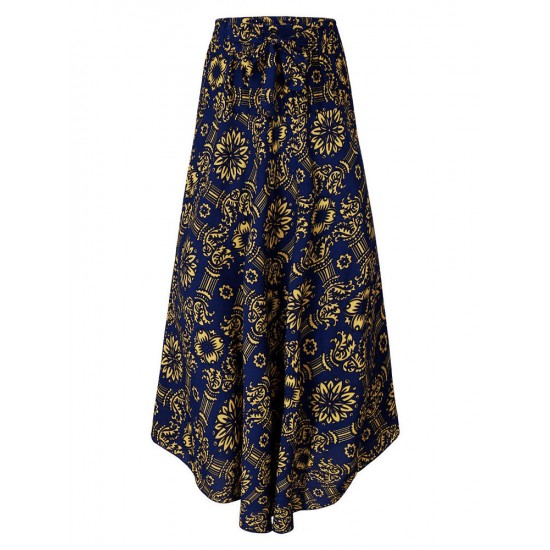 Bohemian Women Elastic Waist Printed Irregular Maxi Skirts