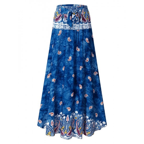 Bohemian Women Elastic Waist Printed Irregular Maxi Skirts