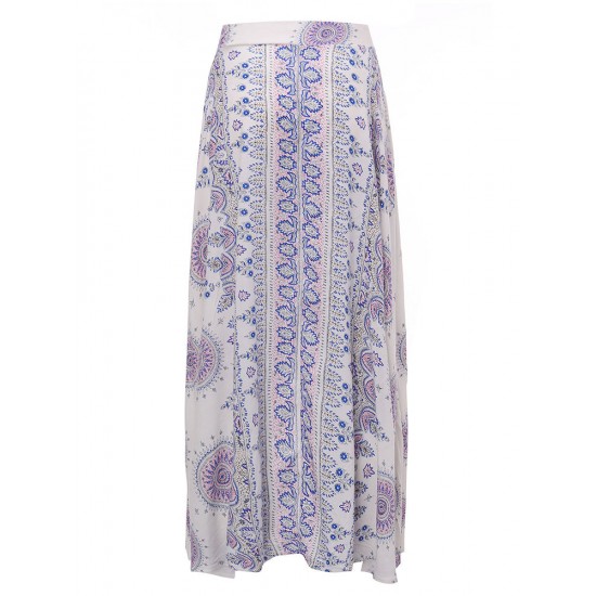 Bohemian Women Floral Front Button Drawstring Split Maxi Skirt Bohemian Women Floral Front Button Drawstring Split Maxi Skirt