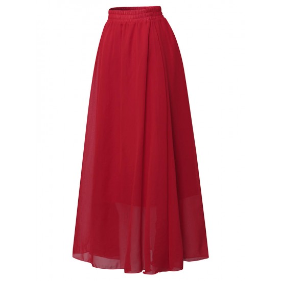 Bohemian Women Pleated Pure Color Chiffon Skirts