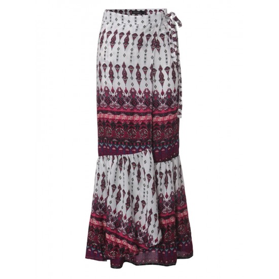 Bohemian Women Split Printed Skirts High Waist Beach Wrap Long Skirts