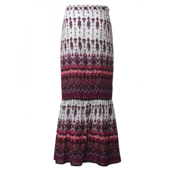 Bohemian Women Split Printed Skirts High Waist Beach Wrap Long Skirts