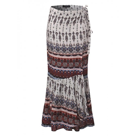 Bohemian Women Split Printed Skirts High Waist Beach Wrap Long Skirts