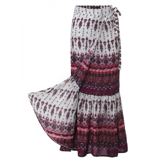 Bohemian Women Split Printed Skirts High Waist Beach Wrap Long Skirts