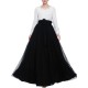 Bow Belt Solid Color Mesh Tulle Pleated High Waist Women Maxi Skirt