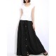 Casual Women Elastic Waist Lace Up Solid Color Maxi Skirt with Button Design