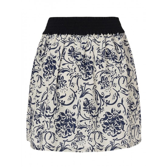 Casual Women Floral Print High Waist Cotton Linen A-line Mini Skirt