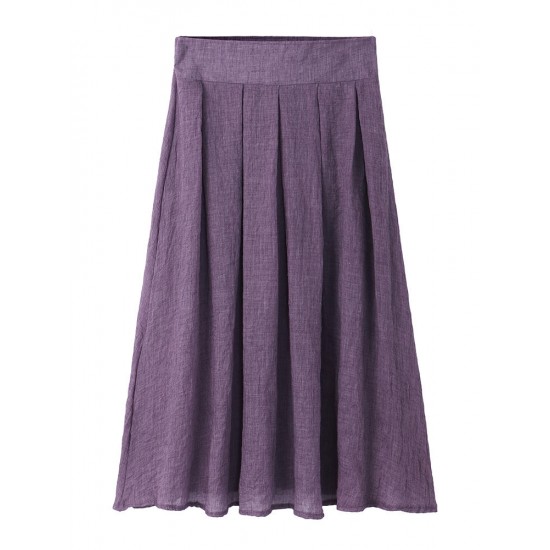 Casual Women Loose Pleated Pure Color Skirts