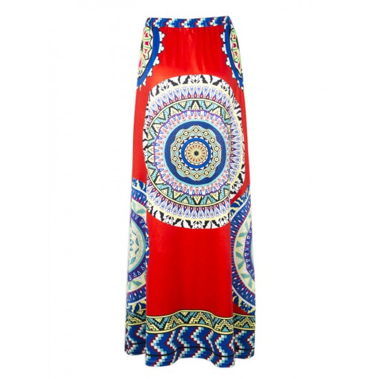 Ethnic Style Bohemian Women High Waist Geometric Printed Maxi Skirt