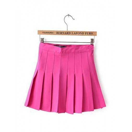 Sweet High Waist Pleated Button Women Tennis Mini Skirts