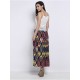 Vintage Women Bohemian Bow High Waist Print Pleated Maxi Skirt