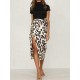Women High Waist Leopard Print Split Skirts