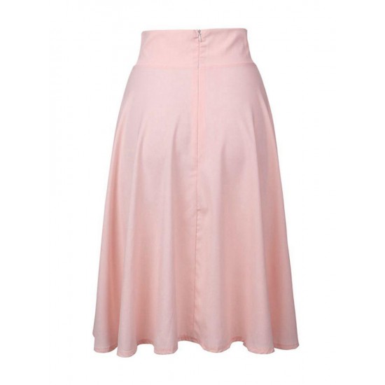 Women High Waist Pleated Pure Color Elegant Skirt