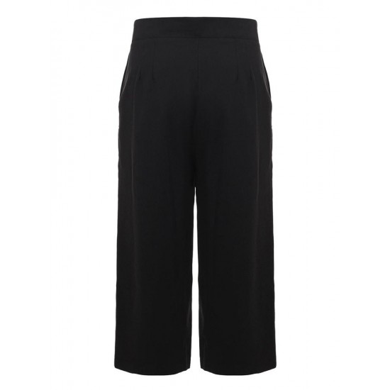 Black Casual Women High Waist Pocket Loose Wide Leg Pants