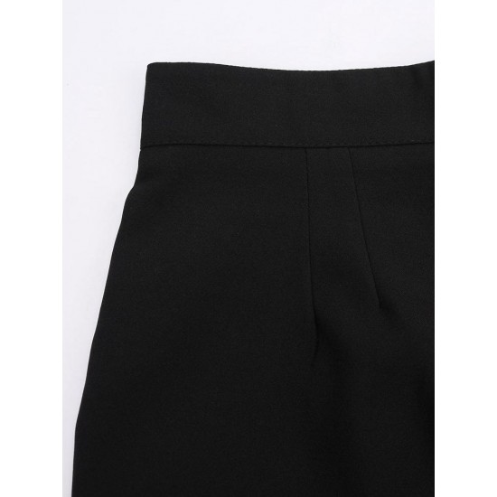 Black Casual Women High Waist Pocket Loose Wide Leg Pants