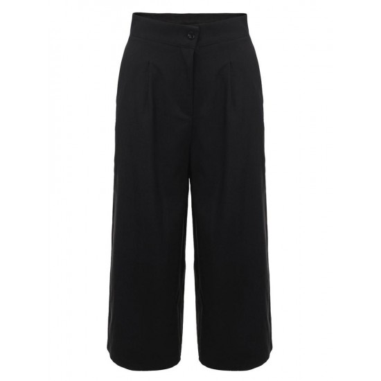 Black Casual Women High Waist Pocket Loose Wide Leg Pants